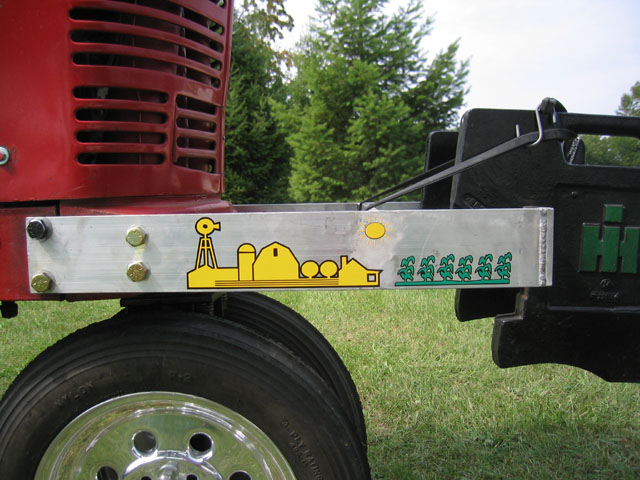 Decal on front weight mount at tractor pull