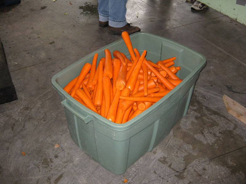 A tub of carrots, ready to be sliced for the soup.