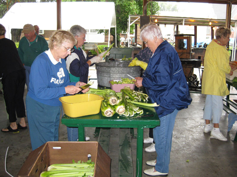 Over forty people came out and helped with the vegetable preparation, despite the cool, rainy weather from the remnants of hurricane Gustav.