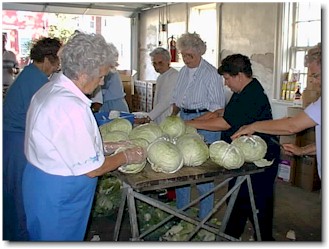 Chopping cabbage -- Maxine Beard, Audrey Braner, Vera Talkemeyer, Roberta Clark, Sue Stock